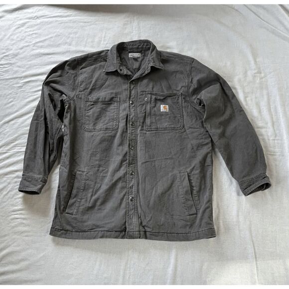 Men's Carhartt Button Down Gray Jacket Size Large, Lined, Work Jacket, Pockets - Picture 1 of 12